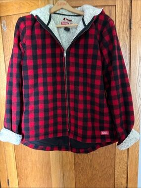 Stormy Kromer Women’s Red & Black Plaid Sherpa Utility Jacket Made in IronwoodMI